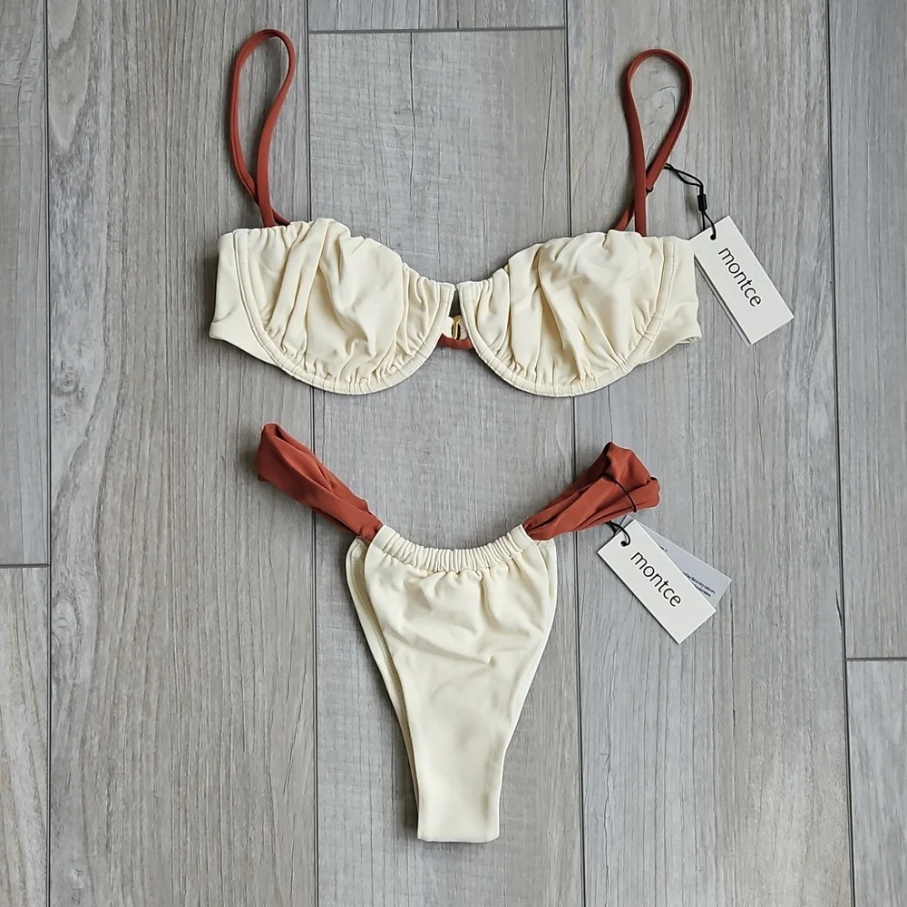 Montce Cream and Rust Two-Piece Bikini Set - Picture 1 of 6